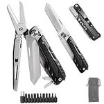 HONZIN Multitool 5 in 1 Multifunctional Folding Pocket Knife, Folding Scissors, Detachable Stainless Steel Geometric Knife for Outdoor Camping Hiking (Extra 11 Screwdriver Bits)