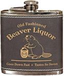 Old Fashioned Beaver Liquor 6 Oz Black Leather Stainless Steel Hip Flask with Laser Engraved Design - Leak Free, Easy to Hide | Thousand Oaks Barrel Co. (FSK617A)