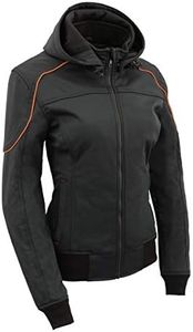 Milwaukee Leather MPL2764 Women's Black Soft Shell Armored Motorcycle Racing Style Jacket with Hoodie - Medium