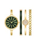 Anne Klein Women's Bangle Watch and Bracelet Set, Gold/Green, AK/1470GNST