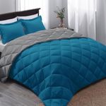 Basic Beyond Queen Comforter Set - Blue Comforter Set Queen, Reversible Bed Comforter Queen Set for All Seasons, Algiers Blue/Charcoal Gray, 1 Comforter (88"x92") and 2 Pillow Shams (20"x26"+2")