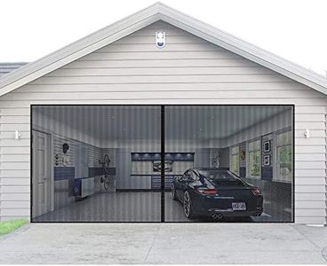 Magnetic Garage Door Screen for 2 Car 16x7 ft Double Door Mesh with Hook and Loop Tape, Heavy Duty Retractable Fiberglass Screen Door Self Sealing Magnetic Closure