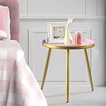 AOJEZOR Night Stands,Small Nightstand Bed Side Table for Kids Room,End Tables Round Nightstand for Bedroom,Pink Metal Tray End Table with Gold Legs Base