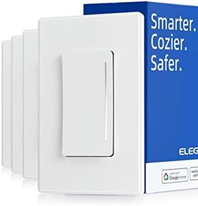 ELEGRP Smart Dimmer Light Switch DTR30, Single Pole or 3 Way, 2.4GHz Wi-Fi Touch Dimmer Compatible with Alexa/Google Assistant, Needs Neutral Wire, No Hub Required, UL and FCC Listed, White, 4 Pack