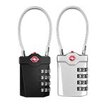 ZHEGE TSA Approved Locks, Zipper Lock with Inspection Indicator, 4 Digit Luggage Locks with 5.5 Inch Flexible Cable for Suitcases, Backpack, Baggage, Gym Lockers, Toolbox (2 Pack, Black and Silver)