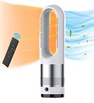 Bladeless Heater Fan Standing Cooler Heater Tower Fan for Home Office,Remote Household Leafless Tower Fans,11 Speeds Electric Fan,8H Timer,80° Oscillating Fan