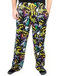 DC Comics Batman Classic Characters Logo Black Mens Lounge Pants Pajamas (X-Large)