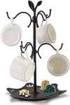 Coffee Mug Holder for Large Mugs, Mug Tree for Counter, Coffee Cup Holder for Countertop, Mug Rack with Tray, Metal Coffee Mug Tree with 6 Hooks, Coffee Counter Bar Accessory & Kitchen Home Organizer