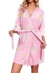 Ekouaer Women's Kimono Waffle Robe Lightweight Shower Floral Robe Plus Size Loungerwear