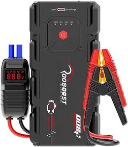 ROOBOOST Jump Starter, 2000A 12V Portable Car Battery Jump Start Petrol & Diesel Engines, Smart Jumper Cable, Extreme Safe, Spark Proof, Quick Charge, Emergency Light. RB-2000 Car Battery Jump Starter