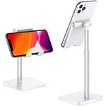 OMOTON Cell Phone Stand, Adjustable Angle Height Phone Holder Desktop for iPhone 13 Mini/13 Pro/13 Pro Max/13/12, Samsung Galaxy and Other Phones (3.5-7.0 Inch), White