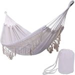 kartfury Boho Large Brazilian Fringed Macramé Double Hammock Swing Bed with Carry Bag for Patio Porch Bedroom Yard Beach Indoor Outdoor