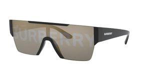 Burberry BE 4291 3001/G Black Plastic Rectangle Sunglasses Gold Mirror Lens, Black, 38-138-140