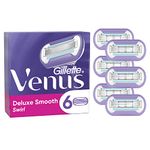 Gillette Venus Deluxe Smooth Swirl Razor Blades Women, Pack of 6 Razor Blade Refills, Lubrastrip with A Touch of Vitamin E, SkinCushion Helps Protect From Shave Irritation