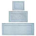 mDesign Microfiber Bath Mat Set - 3 Piece Bathroom Rugs - Non-Slip Floor Mats for After Bath, Shower - Water Absorbent, Machine Washable Bathroom Carpet Rugs - Hydra Collection - Set of 3, Water Blue