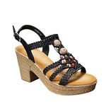 IVACHY Women's Summer Braided Strappy Beaded Flowery Espadrille Wedge Heels Sandals Black Multi