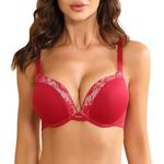 Plusfreeee Push Up Heavy Thick Padded Bra Add 2 Cup Comfort Support Cleavage Plunge Underwire Everyday T-Shirt Bras Red