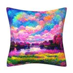 DILOXNSU Colorful Cushion Covers Oil Painting Blue Purple Colorful Sky Pillow Cover 45 x 45 cm Home Decorations Cushions for Livingroom Couch Sofa Decor Throw Pillow Case 18"x18"