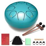 CAHAYA Steel Tongue Drum 6Inch: 8 Notes Steel Hand Drum with Music Book, Drum Mallets, Finger picks and Carry Bag Lake Blue, CY00372-1