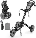Tivor Lightweight Golf Push cart 3 Wheel,Foldable Golf Trolley for Adults and Junior with Ergonomic Adjustable Handle, Scorecard Holder, Umbrella Mount, Foot Brake, All-Terrain Wheels(Black)