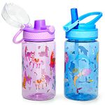 Home Tune 16oz Kids Water Drinking Bottle - Tritan BPA Free, Auto Flip Chug Lid, Sip Straw Lid, Carry Loop, Lightweight, Leak-Proof Water Bottle Cute Design For Girls & Boys - 2 Pack Mermaid & Llama