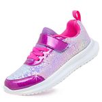 Toandon Little Girls Kids Sneakers Sequins Shoes Breathable Lightweight Elastic Band Athletic Running Walking Fashion Child Strap Non Slip Hook and Loop Closure Sneakers Purple Size 2