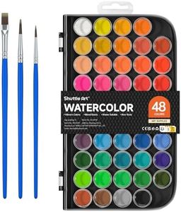 Shuttle Art 48 Colours Watercolour Paints, Watercolour Paint Set with 3 Paint Brushes Easy to Blend Colors, Non-Toxic Perfect for Kids Adults Beginners Artist Watercolour Painting