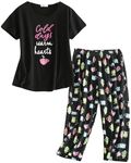 BERDITH Soft Womens Nightwear, Plus Size Ladies Pyjamas Sets Cotton Blend Pajamas Summer Sleep Lounge Loungewear PJS Set for Women Gift Mothers Day Mum Mummy UK Size 20-22,Black cups