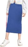 Milumia Girl's Casual High Waist Long Pencil Skirt Comfy Plain Straight Skirts Blue 12 Years