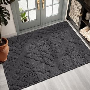 COSY HOMEER Nonslip Indoor Doormat with Baroque Relief Patterns, 80x120 cm Large Welcome Floor Mat Inside for Front Back Door Entrance, Dark Grey
