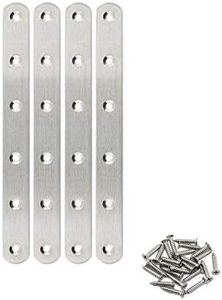 4 Pack Flat Mending Plate for Wood,ULIFESTAR Stainless Steel Straight Brackets 160mm / 6" Length 6 Screw Hole Flat Repair Fixing Wood Brace Joining Plates Connector with Fixing Screws