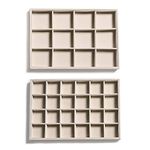 Frebeauty Stackable Velvet Jewelry Organizer Trays for Drawers Inserts Jewelry Storage Tray Display Case, Stud Earrings Bracelets Necklace Rings Accessories Trays for Women Girls(Set of 2)(Beige).