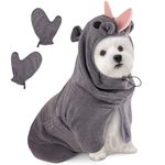 JOLOVE Dog Drying Coat Super Absorbent Dog Towels for Drying Dogs for After Bath Soft Dog Drying Towel Adjustable Dog Bathrobe for Bath, Swim, Wet Walk (Gray Rhino, S)