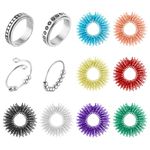 ASTER Fidget Anxiety Rings for Women, 12 Pieces Stainless Steel Adjustable Anti Anxiety Thumb Rings Including 4 Spinner Rings and 8 Spiked Sensory Rings for Women Men Teen Girls