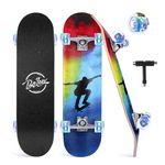 BELEEV Skateboards, 31 x 8 inch Complete Skateboard for Beginners, 7 Layer Canadian Maple Double Kick Deck Concave Cruiser Trick Skateboard for Kids and Adults with Skate T-Tool(Blue)