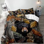 LUVIVIHOME 3PCS Black Bear Duvet Cover Queen, Camo Bedding, Cabin Rustic Bedding, Camouflage Forest Woodland Animal Wildlife Hunting Lodge Quilt Bedspread Comforter Cover, Bedroom Decor, 2 Pillowcases