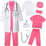 Gorkonpy Doctor Costume for Kids Boys Girls Toddler Doctor Costume with Lab Coat Halloween Party Dress Up (8-9 Years), Pink