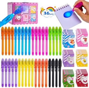 QANIY 36PCS Invisible Ink Pen with UV Light with 36PCS Multicolor Notebook Set. Valentines Day Cards & Gift Bags for Kids, Valentine‘s Day Party Favors, Goodie Bag Stuffers for Kids Spy Party Favor