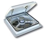 MaxxAir 14" x 14" RV Roof Top Fan/Vent, White, Modern Style, 10-Blade, 12V, 900 CFM, Circulates Air Like a Ceiling Fan When Lid is Closed