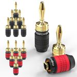 FosPower Deadbolt Banana Plugs 6 Pairs / 12 pcs, Screwless Type 24k Gold Plated Banana Speaker Plug Connectors for Speaker Wire, Home Theater, Audio/Video Receiver and Sound Systems