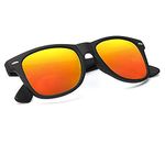 Online Mantra Mens Square Sunglasses, Black Frame, Orange Mirror Lens (Medium)