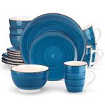 vancasso Bella Dinner Set for 4, Stoneware Plate Bowl Set Handpainted Tableware, 16 Piece Blue Dinner Service with Dinner Plate/Dessert Plate/Cereal Bowl/Mug, Rustic Chic Style