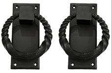 Adonai Hardware "Baalath" Antique Heavy Duty Forged Front Entry Sturdy Ring Door Knockers (2 Pack, Matte Black) for Vintage Wooden Barn Shed Doors, Gates, Fences and Farmhouse