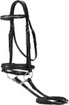 Dressage Padded Crank Noseband Bridle with Flash and Reins All Purpose Black Premium Leather English Riding Horse Bridle by Saddrery Goods (Black, COB/S)