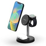 Mozen by Amkette Air 800, 23W Qi2 Certified 3 in 1 Magsafe Charger/Wireless Charger for iPhone 8 & above, wireless charging smartphones, Apple Watch, AirPods/Galaxy Buds, 45° Tilt, Type-C Cable, Black