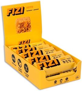 FIZI Keto Bar Low Sugar - Plátano + Cacahuete 10 x 45 g - Barrita Proteica Vegana Baja en Azúcar - 165 Calorías, Rica en Fibra, Sin Gluten - Barrita Baja en Carbohidratos con 24% de Proteína Vegetal