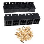 balikha 10 Sets Car Truck Vehicle 30A-80A Relay Base Holder, 5 Pins Terminal Relay Connector Sockets with 50 x 6.3mm Terminals