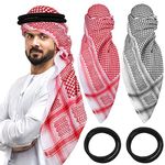 Funtery 2 Pcs Arab Head Scarf for Men with Lgal Aqel Rope Middle East Desert Shemagh Wrap Arab Costume(Pink, Black, White)