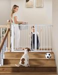 COMOMY 30" Tall Baby Gate for Stairs Doorways, Fits Openings 29.5" to 46" Wide, Auto Close Extra Wide Dog Gate for House, Pressure Mounted Easy Walk Through Pet Gate with Door, White