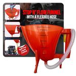 Stop N' Flow Funnel with Flexible Hose, Spill Free Liquid Control, Detachable Legs, and Measurements for Automotive Coolant, Antifreeze, and Petroleum, Heavy-Duty Plastic